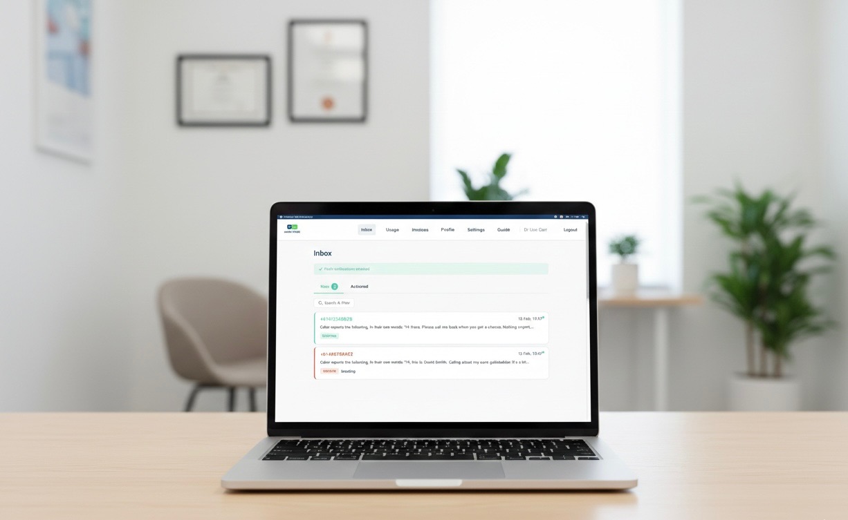 Smart Pager inbox on a laptop showing incoming messages